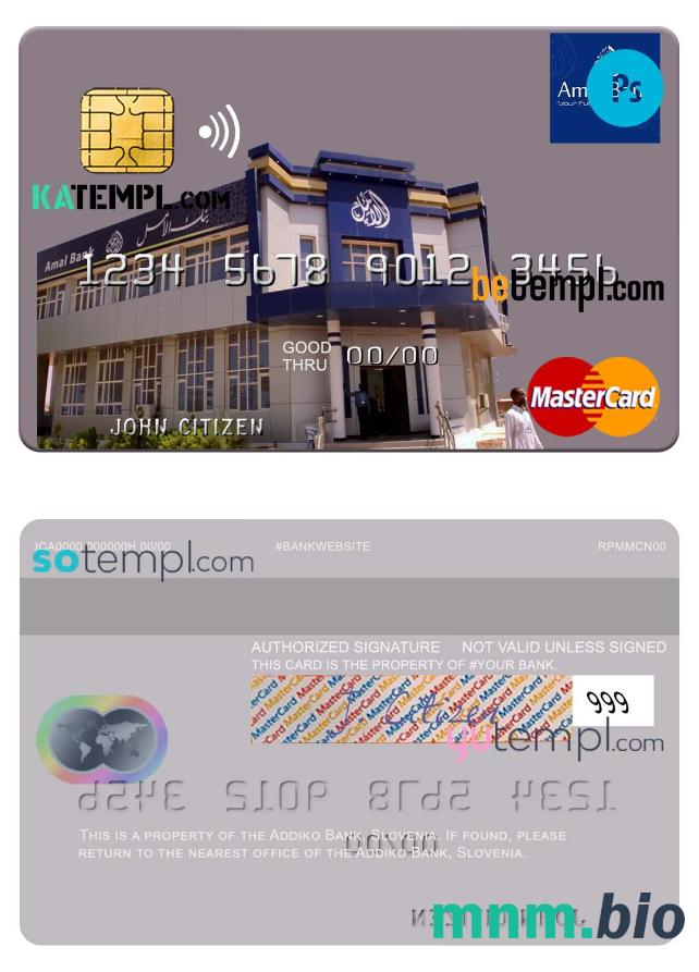 Somalia Amal Bank mastercard credit szablon karty in PSD format